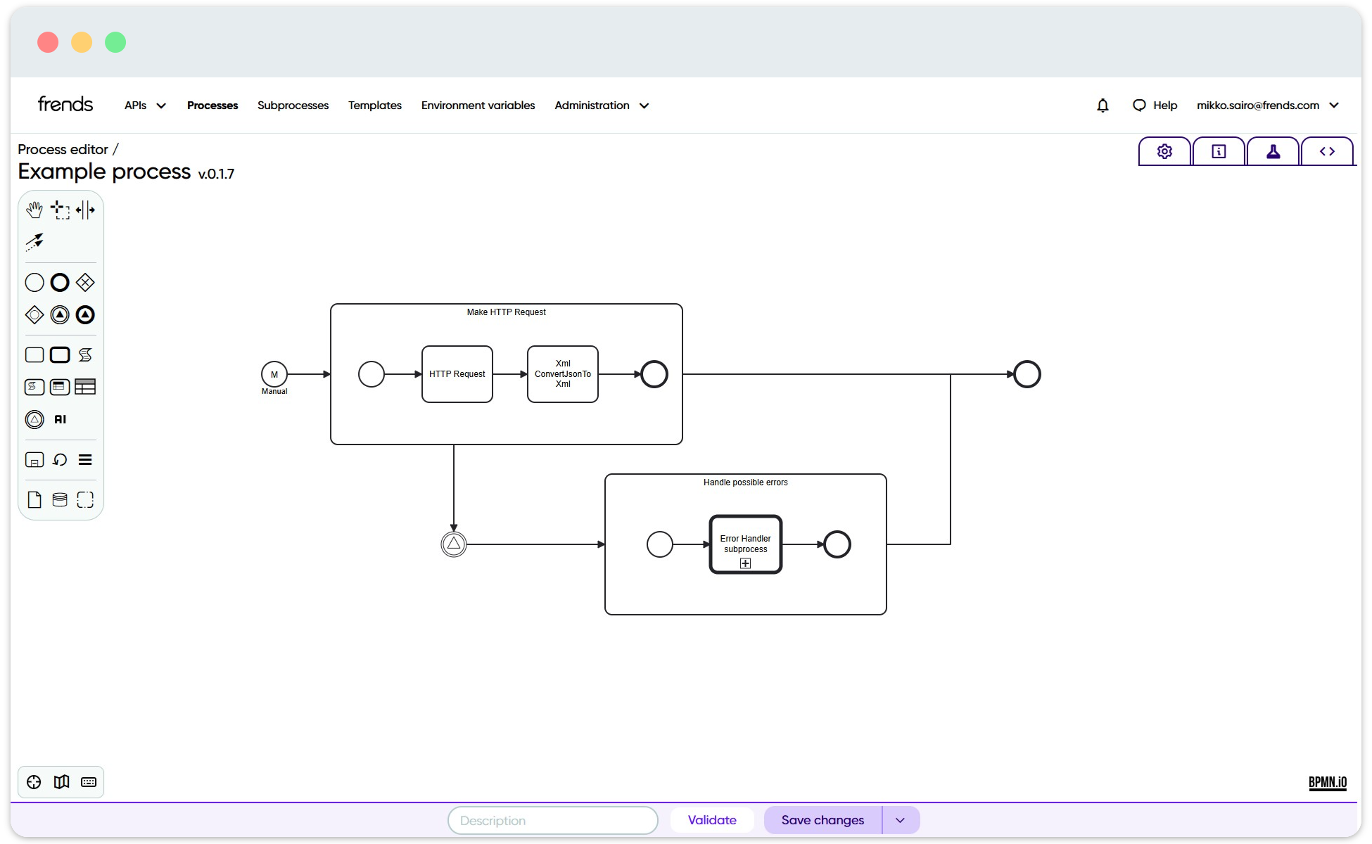Image shows a Catch shape being used within Frends Process.