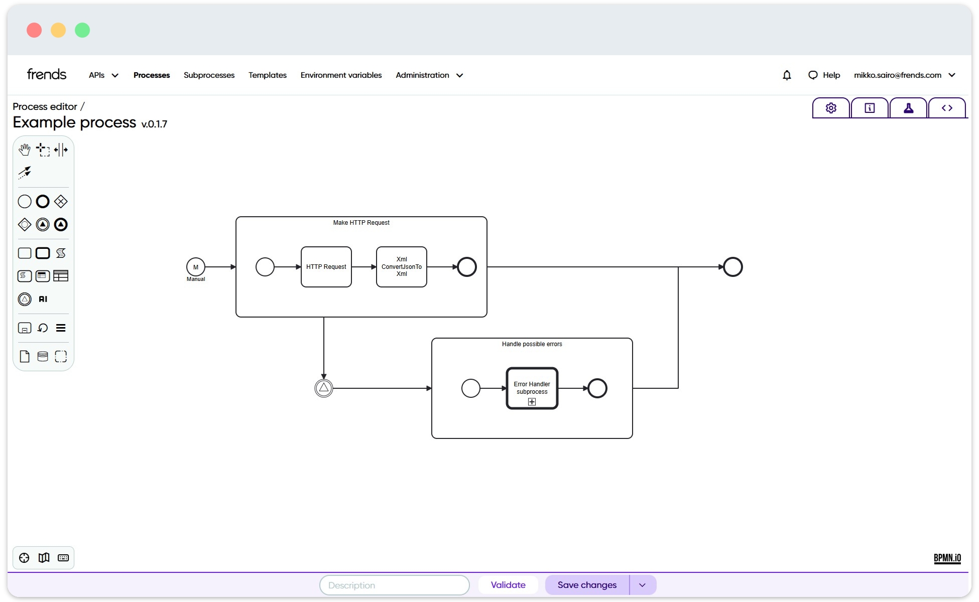 Image shows a Catch shape being used within Frends Process.