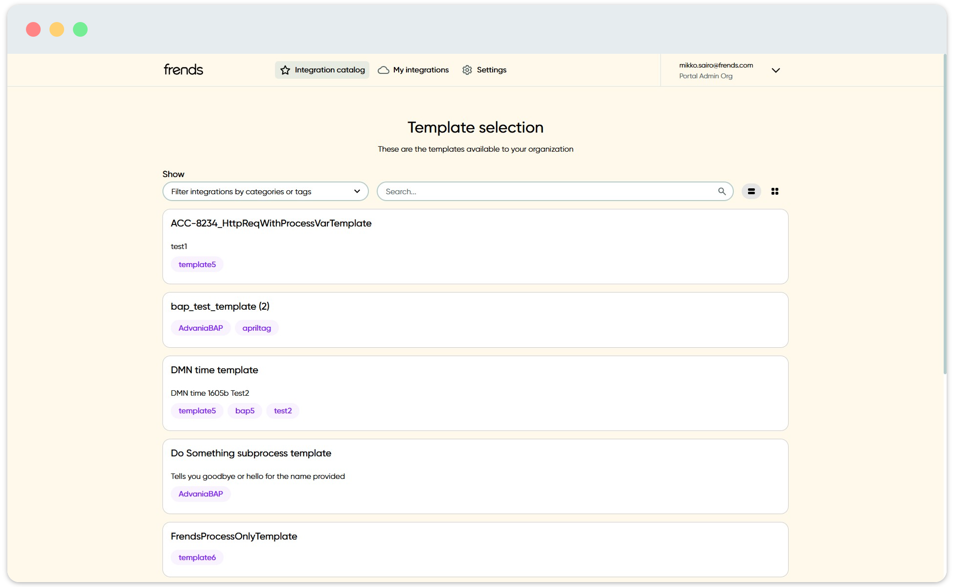 Templates are shown as available processes in BAP