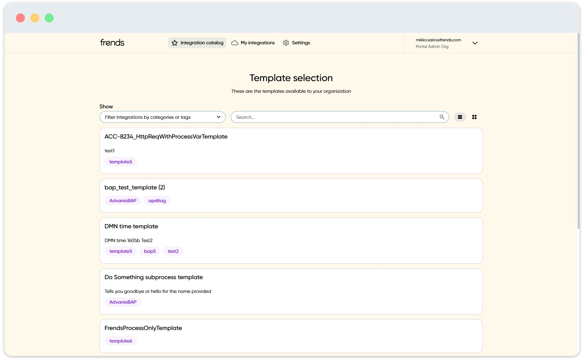 Templates are shown as available processes in BAP