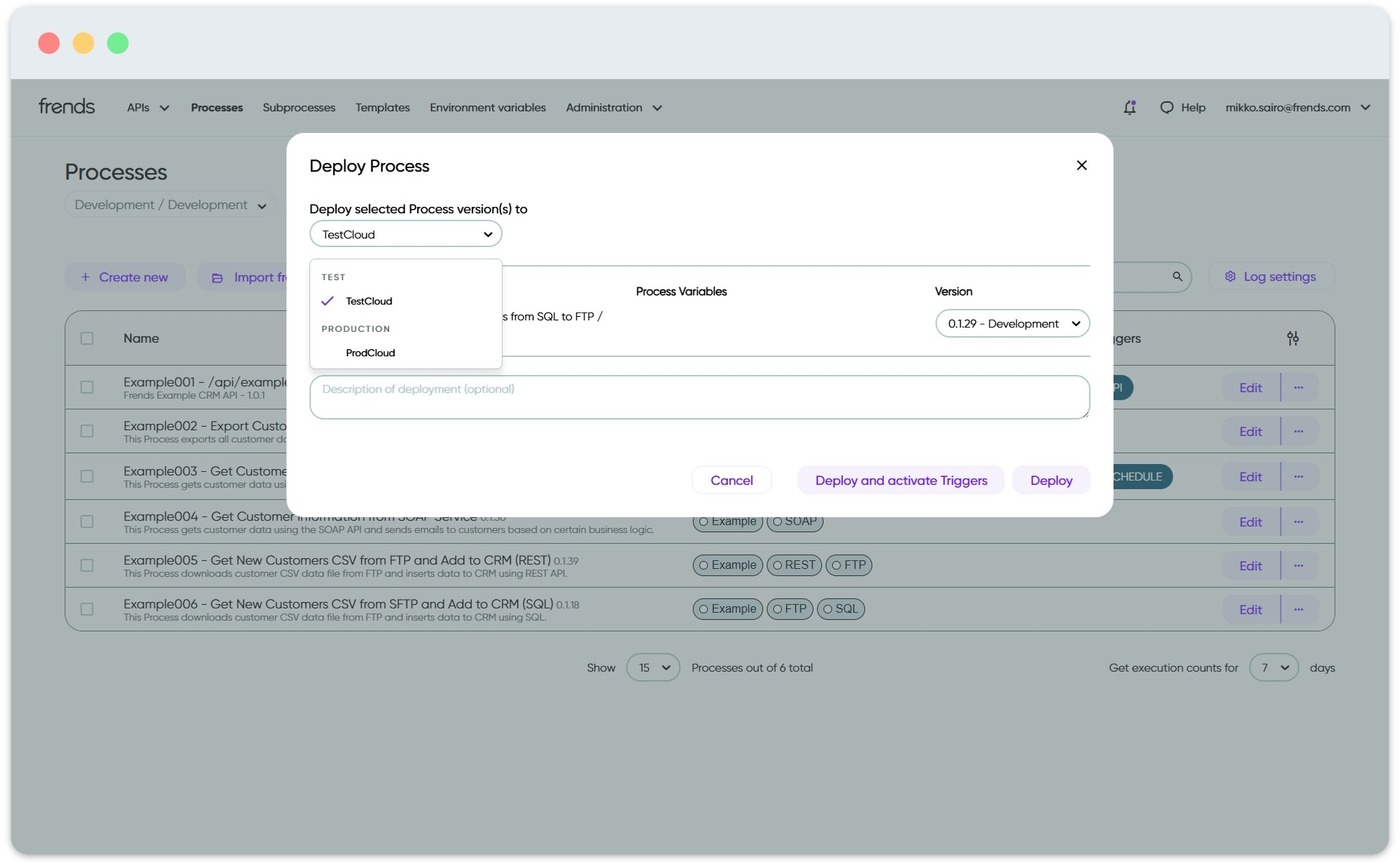 Selection of target Environment and Agent Group for Process deployment.