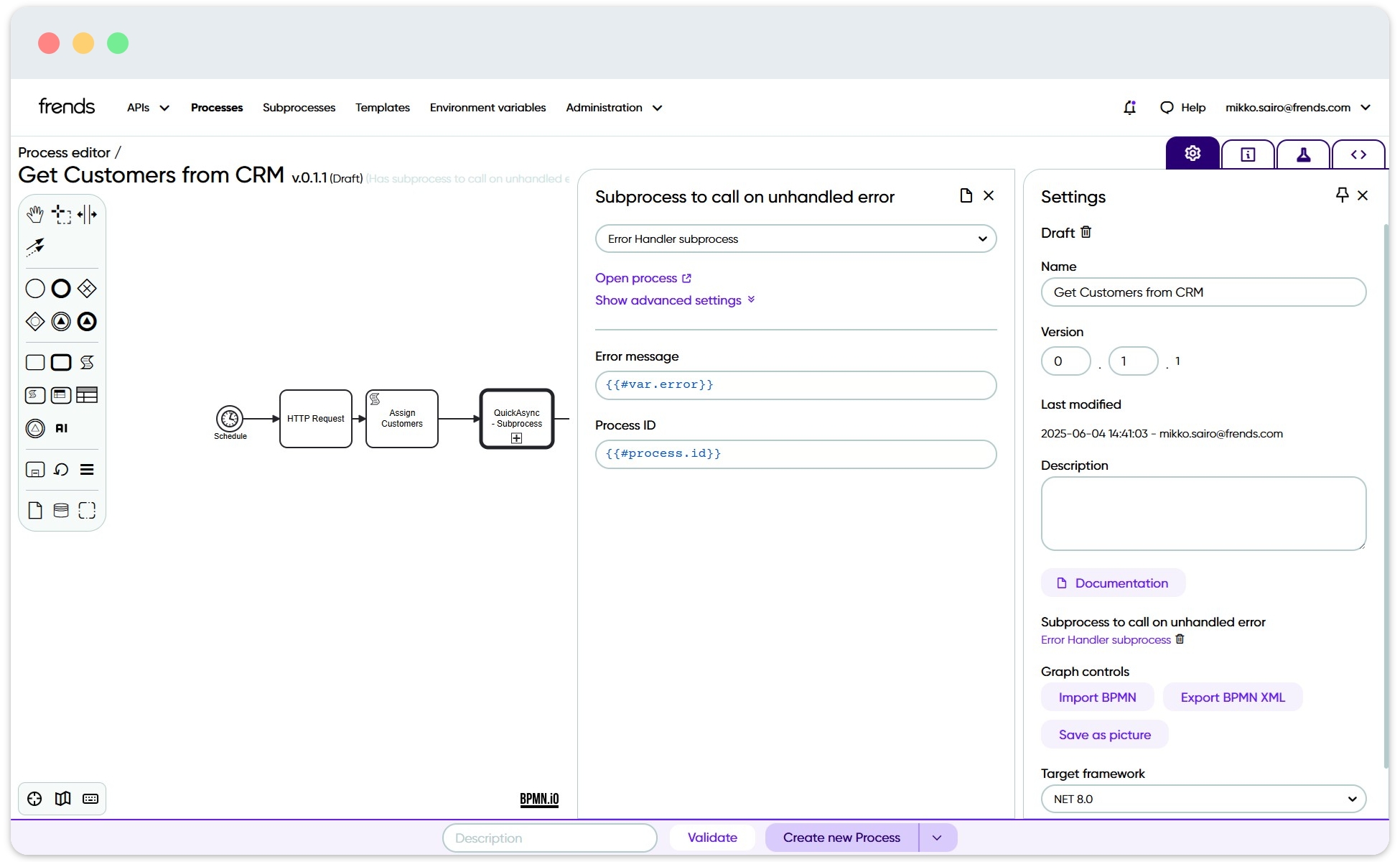 Error handler subprocess can be used to process errors, that were not handled during process execution.