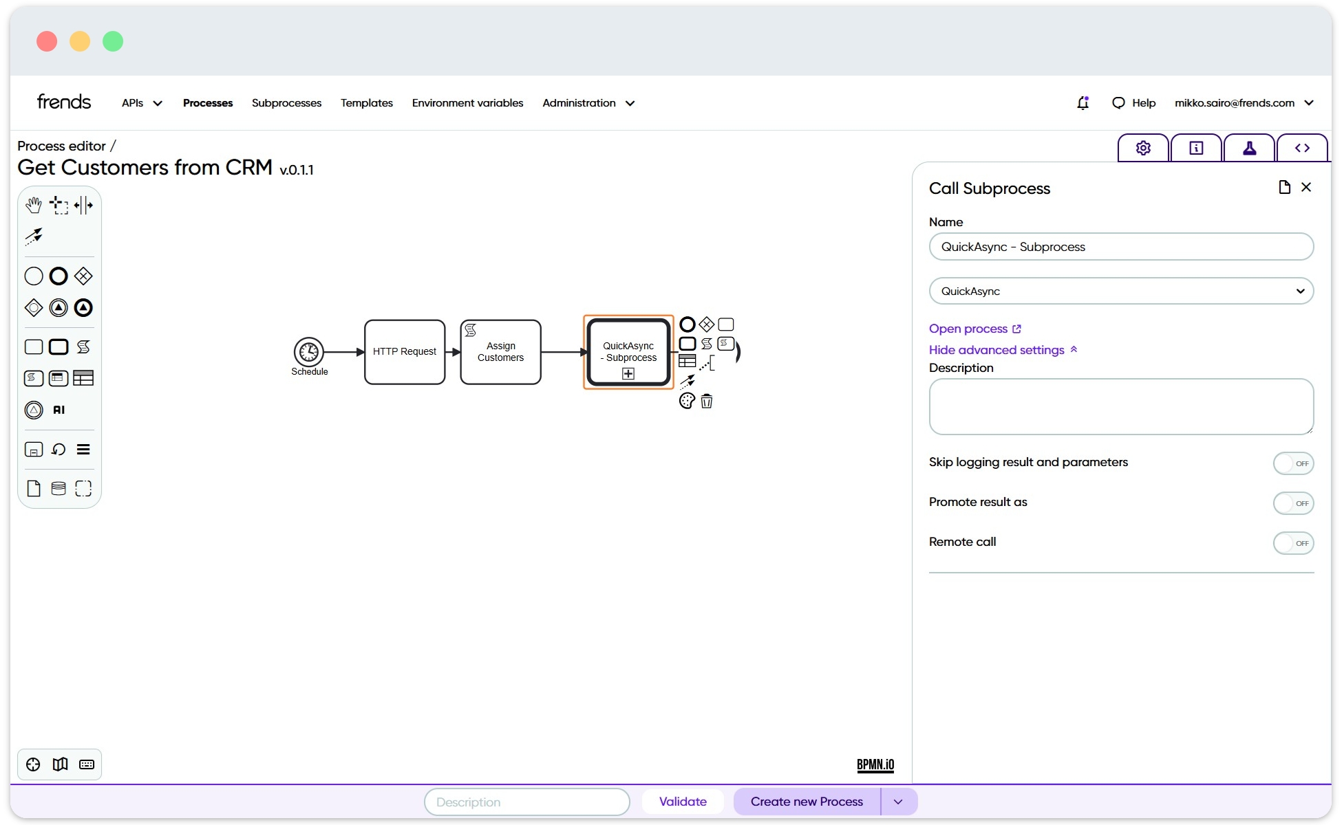 Subprocess calls can be used similarly to tasks. They contain process logic similar to the main processes.