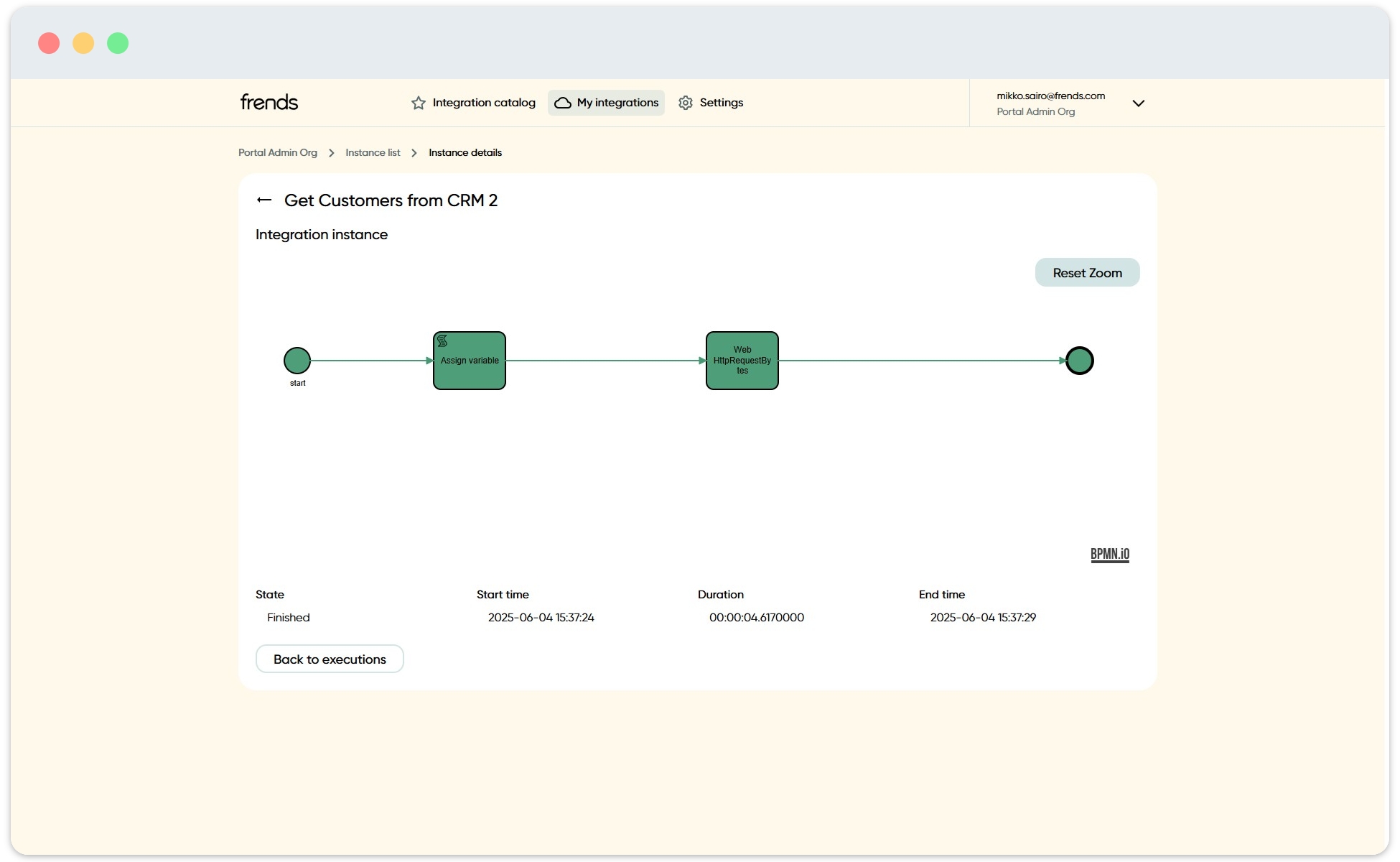 Execution details are shown visually, without the extra technical clutter available in control panel.