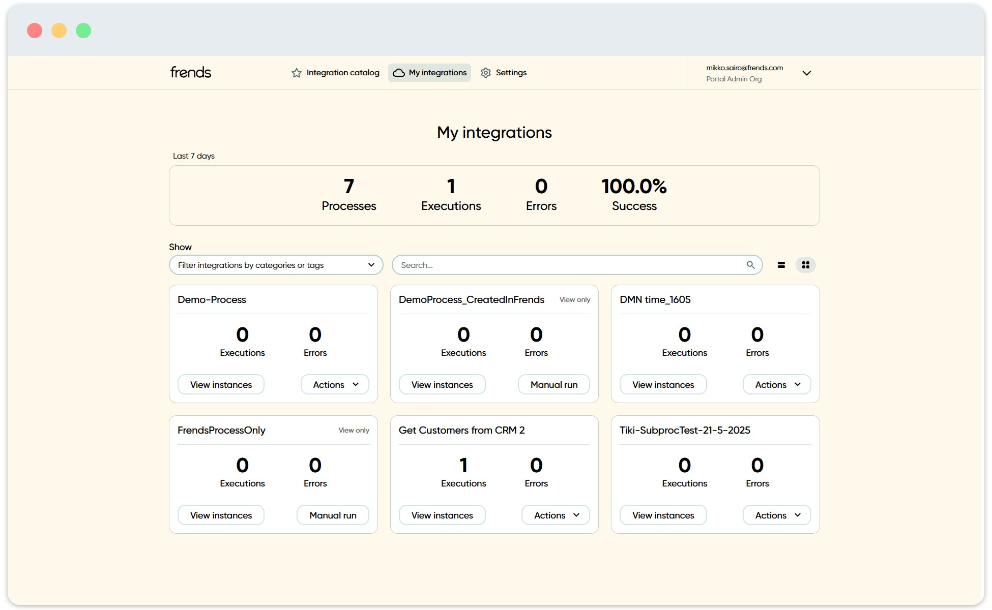 View showing process execution details at a glance.