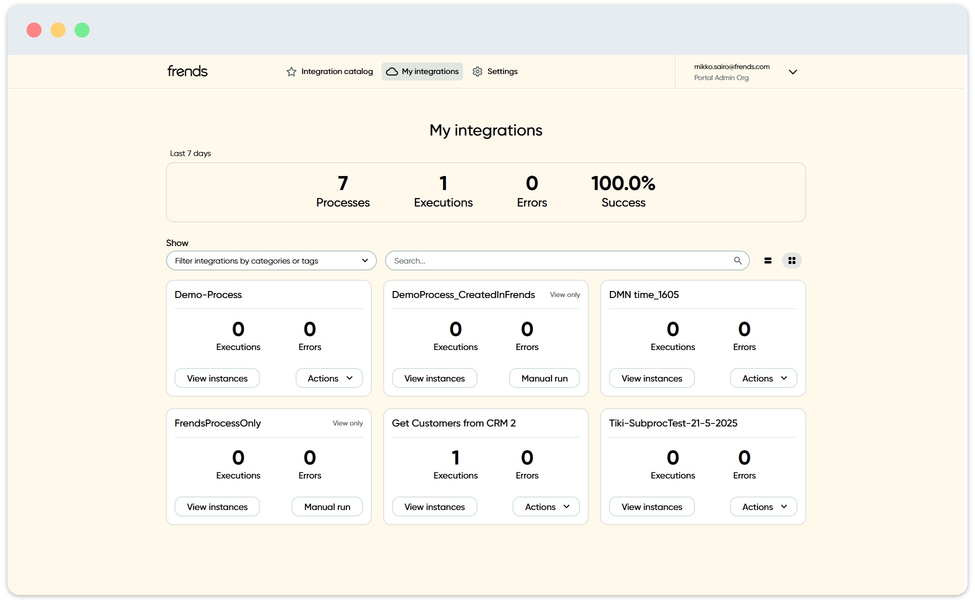 View showing process execution details at a glance.