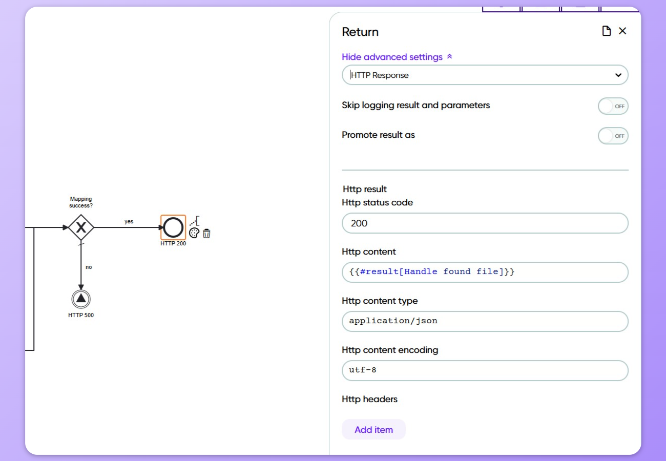 Image showing Return shape's parameters for an HTTP Response.