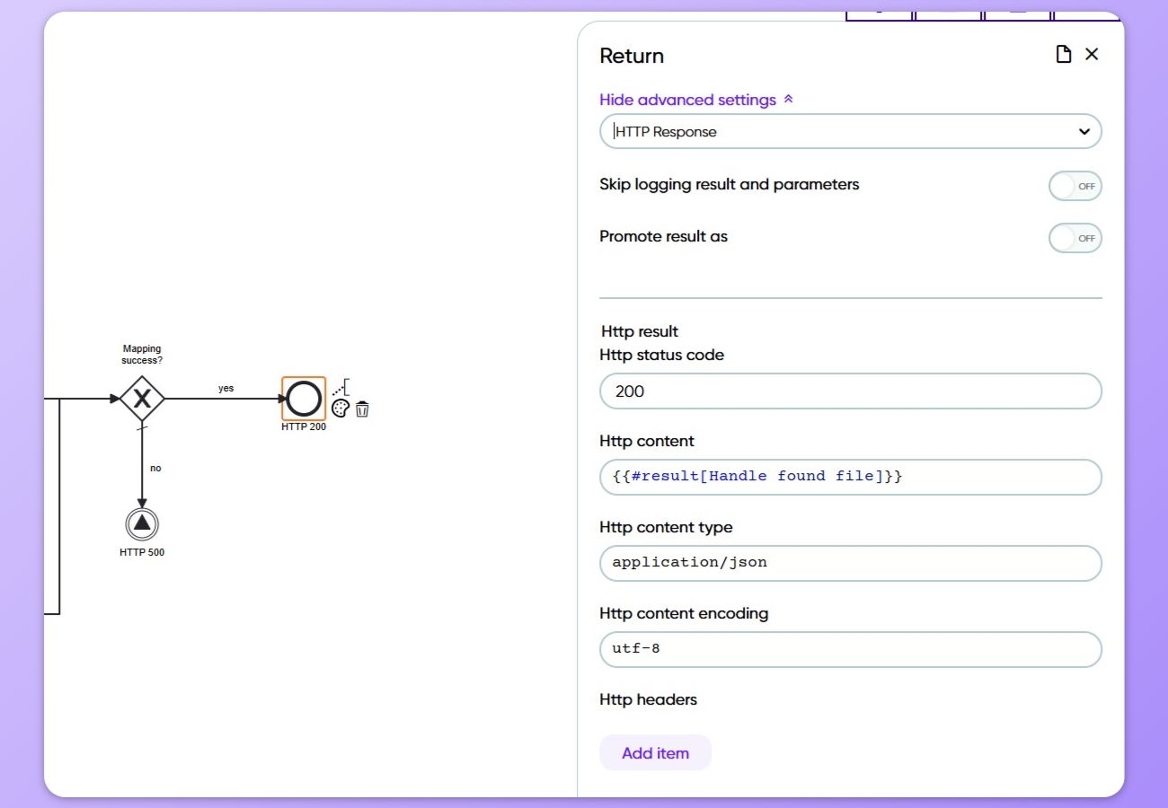 Image showing Return shape's parameters for an HTTP Response.
