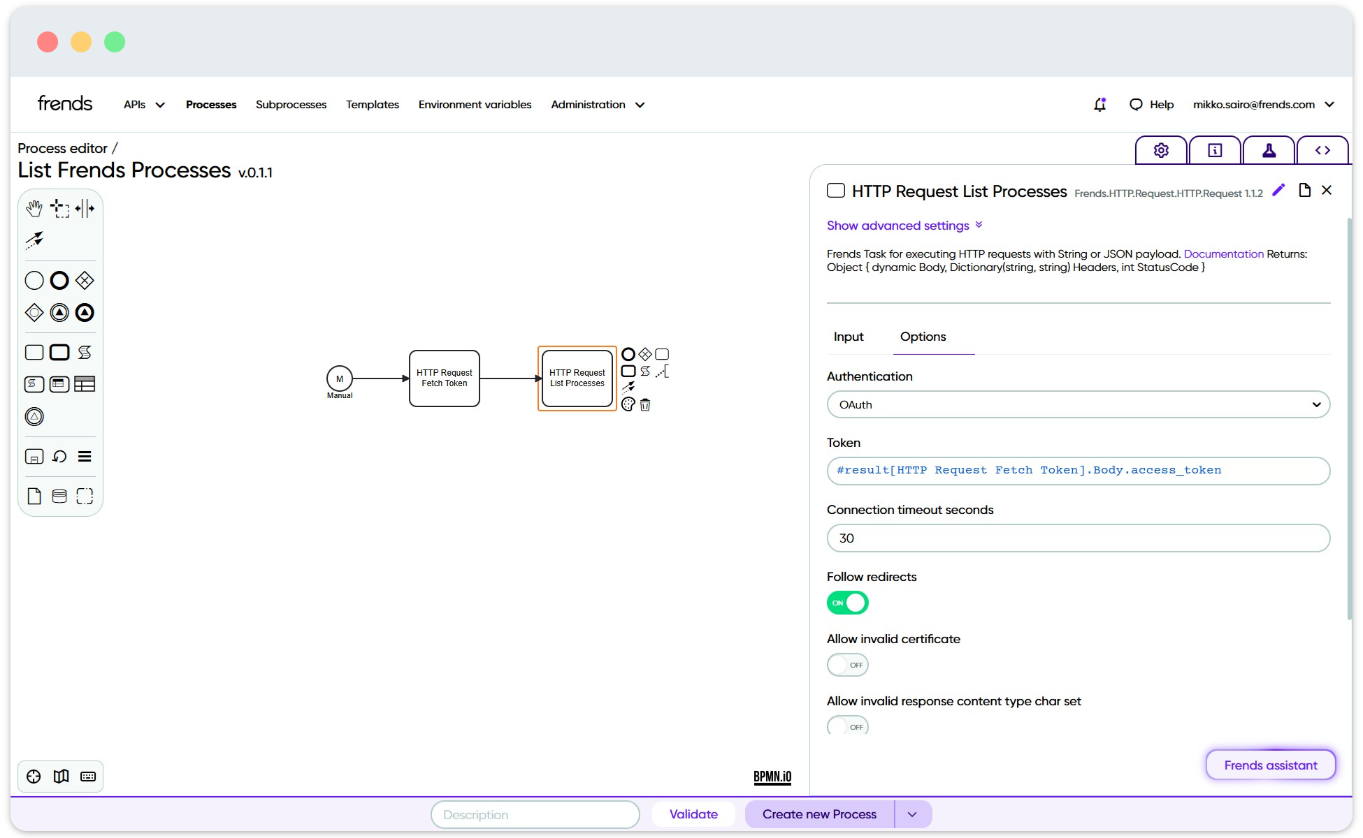 Picture showing an example on how to use the obtained authentication token in another HTTP Request Task.