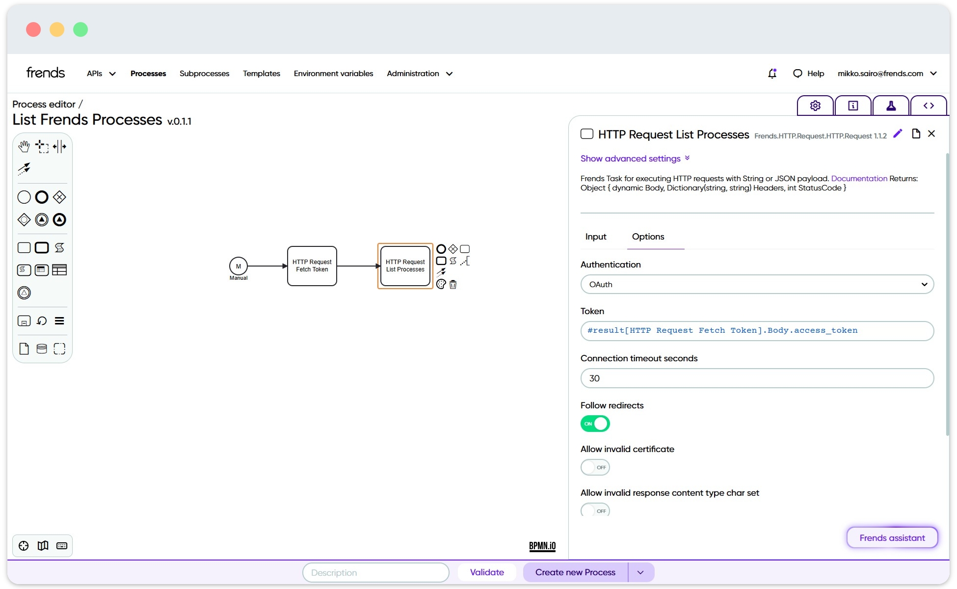 Picture showing an example on how to use the obtained authentication token in another HTTP Request Task.