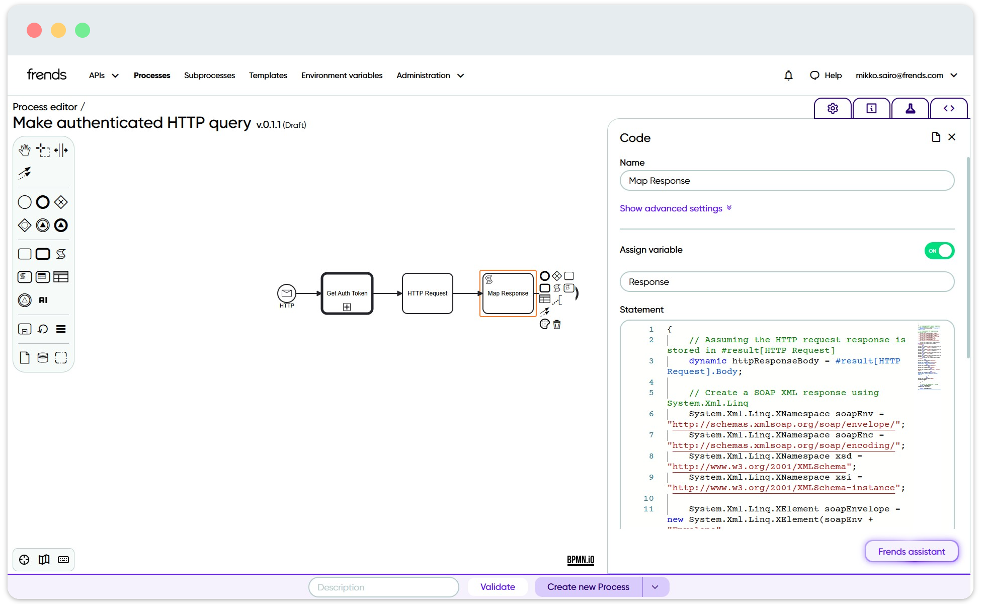 Image shows Code Task being used to map a response in C# code.