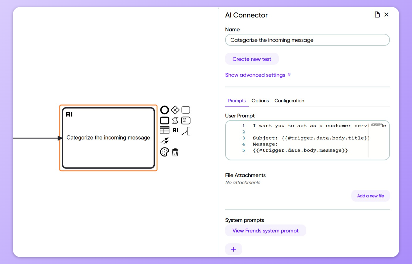 Example of Native AI Task being used as part of a Frends Process.
