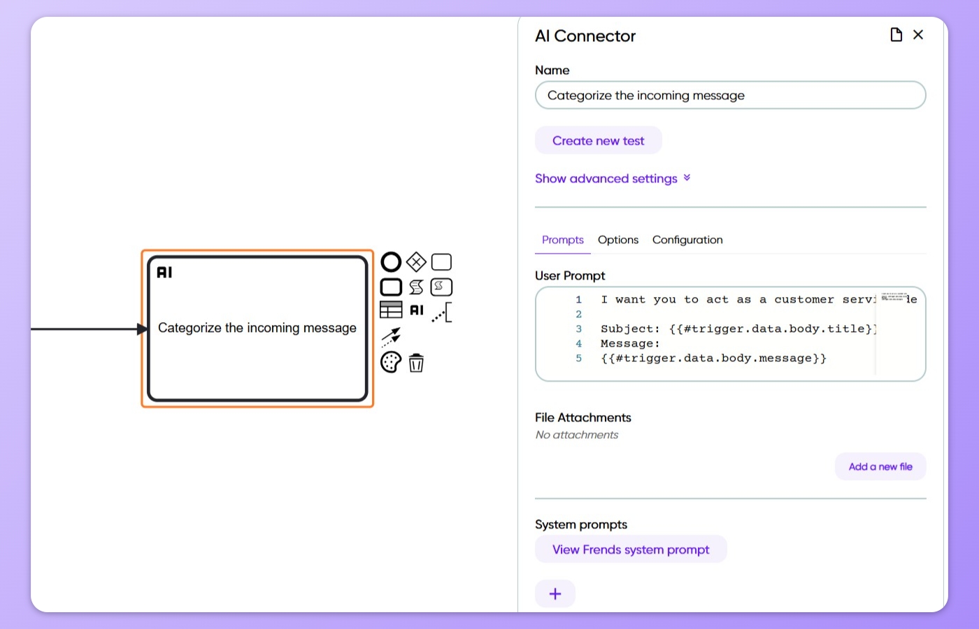 Example of Native AI Task being used as part of a Frends Process.