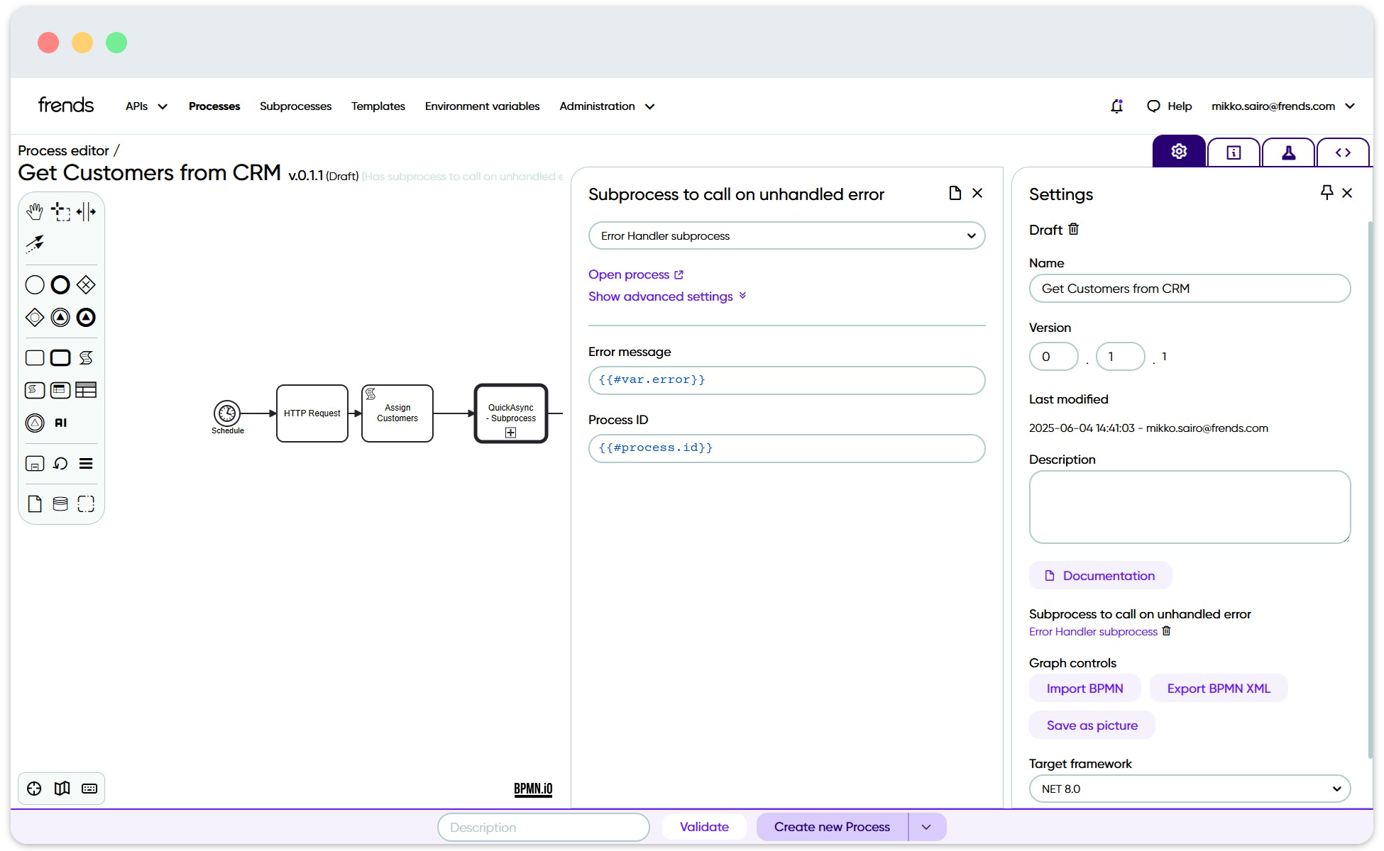 Error handler subprocess can be used to process errors, that were not handled during process execution.